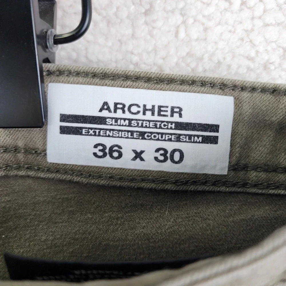 Archer Slim Stretch Pants Mens‎ 36x30 Olive Green Casual Workwear Chino Style